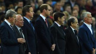 England manager Roy Hodgson, the Football Association chairman Greg Dyke, British Prime Minister David Cameron, Prince William, the Duke of Cambridge and France manager Didier Deschamps