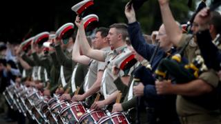 Military bands rehearsing