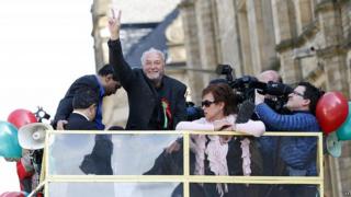 George Galloway celebrating his victory in the 2012 Bradford West by-election