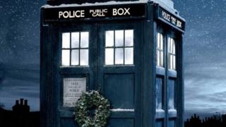 TARDIS with a wreath
