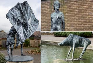 Help! By FE McWilliam, 1976 - Harlow. Portrait of Elisabeth Frink by FE McWilliam, 1956 - Harlow. Wild Boar by Elisabeth Frink, 1970 - Harlow.