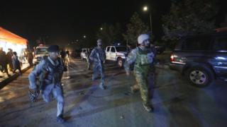 Afghan security forces rush to respond to a Taliban attack on the campus of the American University in the Afghan capital Kabul on Wednesday, 24 Aug 2016
