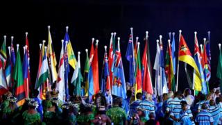 The flags of the Commonwealth countries on display.