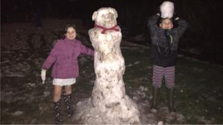 Children and snowman