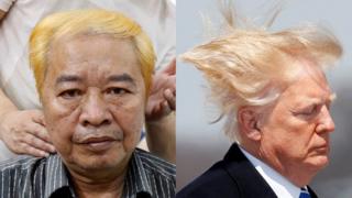 Le Phuc Hai with his new Donald Trump-styled hair, alongside a picture of Donald Trump.