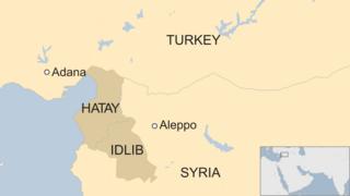 Map of Idlib in Syria and Hatay in Turkey