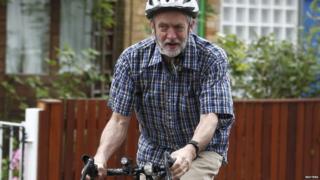 Jeremy Corbyn on his bicycle