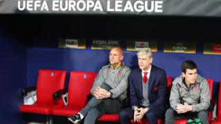 Arsene Wenger, Manager of Arsenal looks on during the UEFA Europa League Semi Final second leg match between Atletico Madrid and Arsenal FC at Estadio Wanda Metropolitano on May 3, 2018 in Madrid, Spain