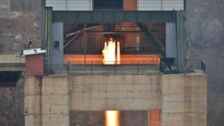 North Korean leader Kim Jong Un watched the ground jet test of a Korean-style high-thrust engine newly developed by the Academy of the National Defence Science