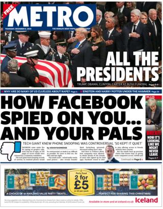 Newspaper Headlines Data Concerns Put Facebook On Front Pages Bbc News