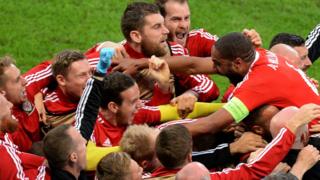 Wales football team celebrate