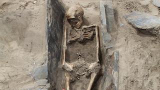 [Image copyright Dyfed Archaeological Trust] One of the skeletons found at the site in May, which dates to the medieval period 