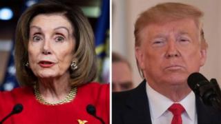 Picha kushoto ni Spika Nancy Pelosi na Kulia ni Rais Donald Trump