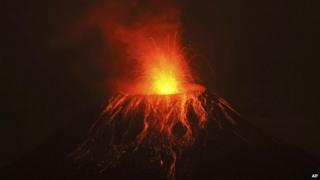 A volcano erupting in Ecuador