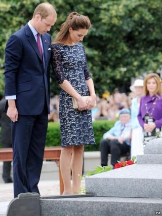 The Duke and Duchess of Cambridge at the national war memorial in Canada