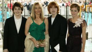 Actor Daniel Radcliffe, writer J K Rowling and actors Rupert Grint and Emma Watson attend the UK Premiere of Harry Potter And The Prisoner Of Azkaban at the Odeon Leicester Square on May 30, 2004 in London