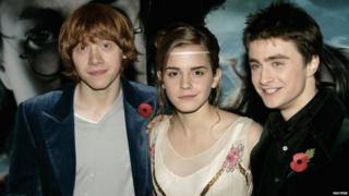 Actors Rupert Grint, Emma Watson and Daniel Radcliffe arrive at the World Premiere of Harry Potter And The Goblet Of Fire at the Odeon Leicester Square on November 6, 2005 in London