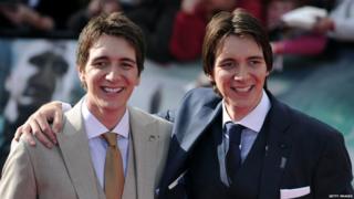 Actor twins James and Oliver Phelps who play the characters Fred and George Weasley