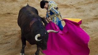 A bull fighter in Pamplona