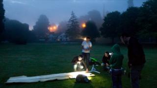 The team making their weather balloon.