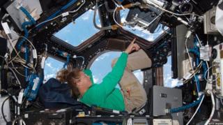 Astronaut Sandy Magnus at work