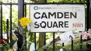 Camden Square - flowers and messages left by fans.