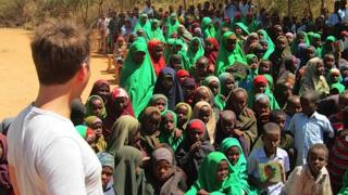 Ricky at a school in Dadaab