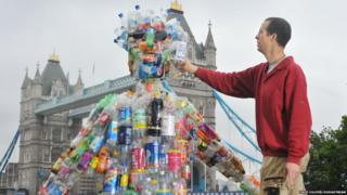 Man made out of plastic bottles