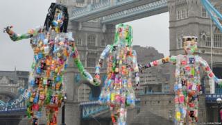 Family made out of plastic bottles