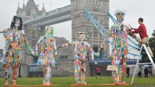 Family made out of plastic bottles