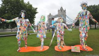 Family made out of plastic bottles