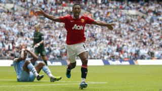 Community Shield: Manchester United 3-2 Manchester City - Nani celebrates netting the winning goal