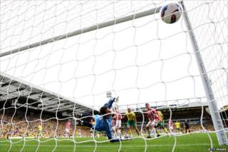 Ball in the back of the Stoke net
