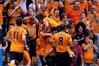 Wolves celebrate their second goal