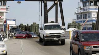 Cars from the small island of Ocracoke Island coming off a ferry