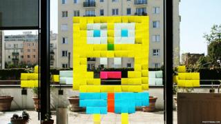 SpongeBob SquarePants made from sticky notes