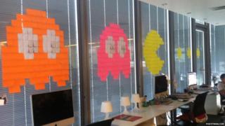 Old computer game characters made from sticky notes