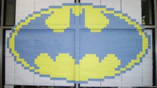 Batman logo made from sticky notes