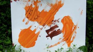 One of N'Dowe the lowland gorilla's paintings with organe paint.