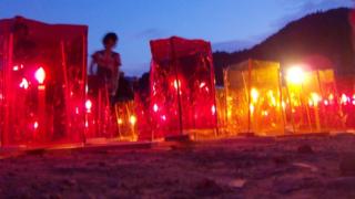 Lanterns floating on a river in Ishinomaki.