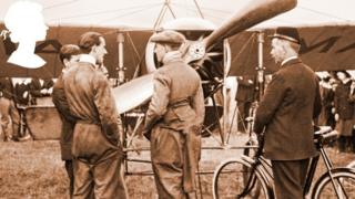 One of the new stamps in honour of the UK's first airmail pilots
