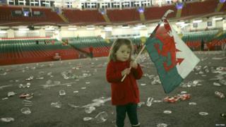Little girl in empty Millennium Stadium