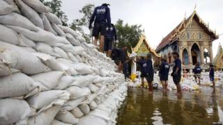 Wall of sandbags