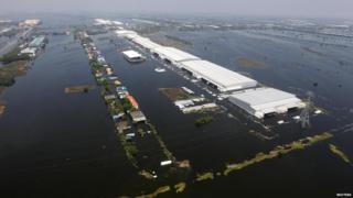 Flooded area in Pathum Thani province near Bangkok