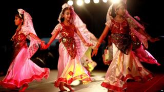 Girls performing at Diwali celebration