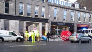 Christmas lights blown over in Aberdeen's Union Street
