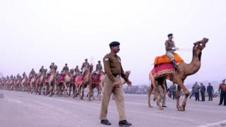 Soldiers and camels in procession