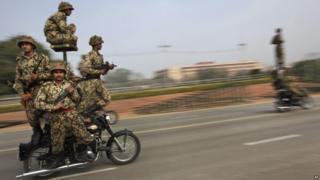 Soldiers practising for parade