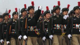 Female soldiers practising march in New Delhi