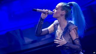 Katy Perry singing at the Echo music awards in Germany - she is currently topping the UK charts.